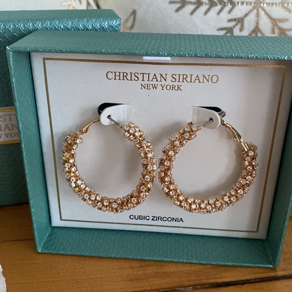 Christian Siriano Pavé-Style Hoop Earrings, Gold & Cubic Zirconia - Picture 2 of 14